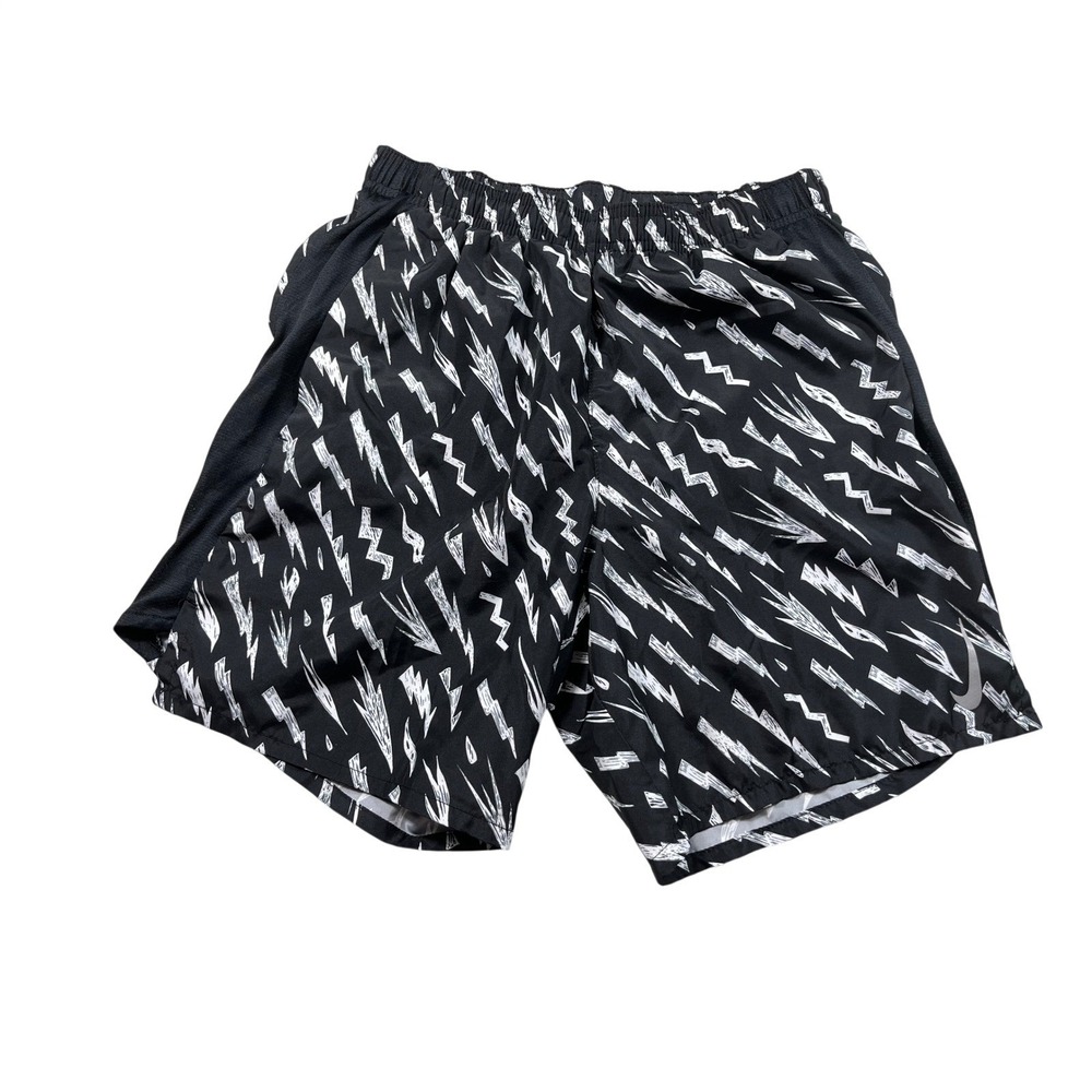Nike Dri-FIT Youth Small Black White Lightning Print Athletic Shorts